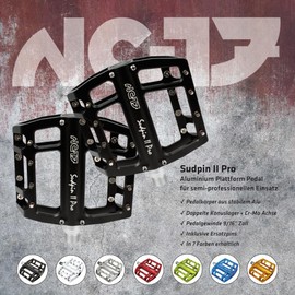 NC-17 Sudpin II Pro Aluminium Platform Pedals Cycling Pedals MTB/Mountain Bike/BMX Pedal Two Ball Bearings + Cr-Mo Axle/Includes Replacement Zpins, Pedalen Sudpin II Pro, black
