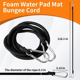 4 pcs 118 Inch Foam Water Pad Mat Bungee Cord,Lily Pad Bungee Cord with 2 Carabiners, Foam Lake Mat Cord,Floating Mat Tether Kit for Secure Mooring