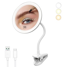 yngtoue 6.5" Clip on Vanity Makeup Mirror with Light, gooseneck Travel 5X Magnifying Mirror,USB Recharge (White 5X)
