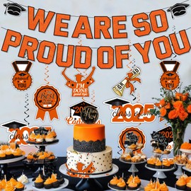 LARRAZABAL Orange Graduation Decorations 2025, We are So Proud of You Graduation Banner and College Graduation Party Decorations Class of 2025