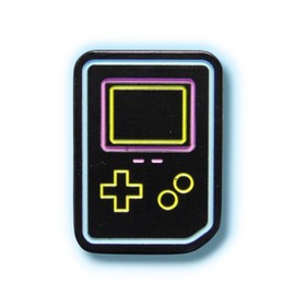 Retro Game Boy Enamel Pin Badge, Black with Neon Outline, 25mm x 18.2mm, 2mm Thick, Vintage 80s Handheld Console Collectible, Neon Gaming Accessory, Perfect for Backpacks, Jackets, and Hats, 25.0,