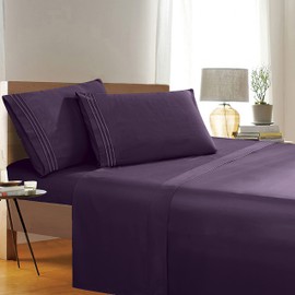 Elegant Comfort 1500 Hilos Arrugas y Resistente a la decoloración Egipcio Calidad Ultra Suave de Lujo 4 Piezas Juego de sábanas, Reina, Color Morado  