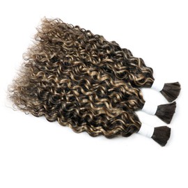 Liqusee Water Wave Curly 4/27 Human Braiding Hair 100g One Bundle/Pack Bulk Human Hair No Weft Braiding Hair for Boho Braids (22 inch, Water Wave 4/27)