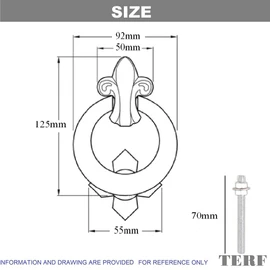 TERF® 125mm Traditional Vintage Style Antique Black Ring Handle Door Knocker 125mm (5 inch) Door Gate Knocker for Front Door Including Fixing Screw - Pack of 1