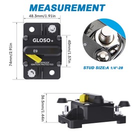 GLOSO Circuit Breaker E92 Manaul Reset, Waterproof IP67 Marine Auto Truck, 3/8" Stud, Hi-Amp (250A)