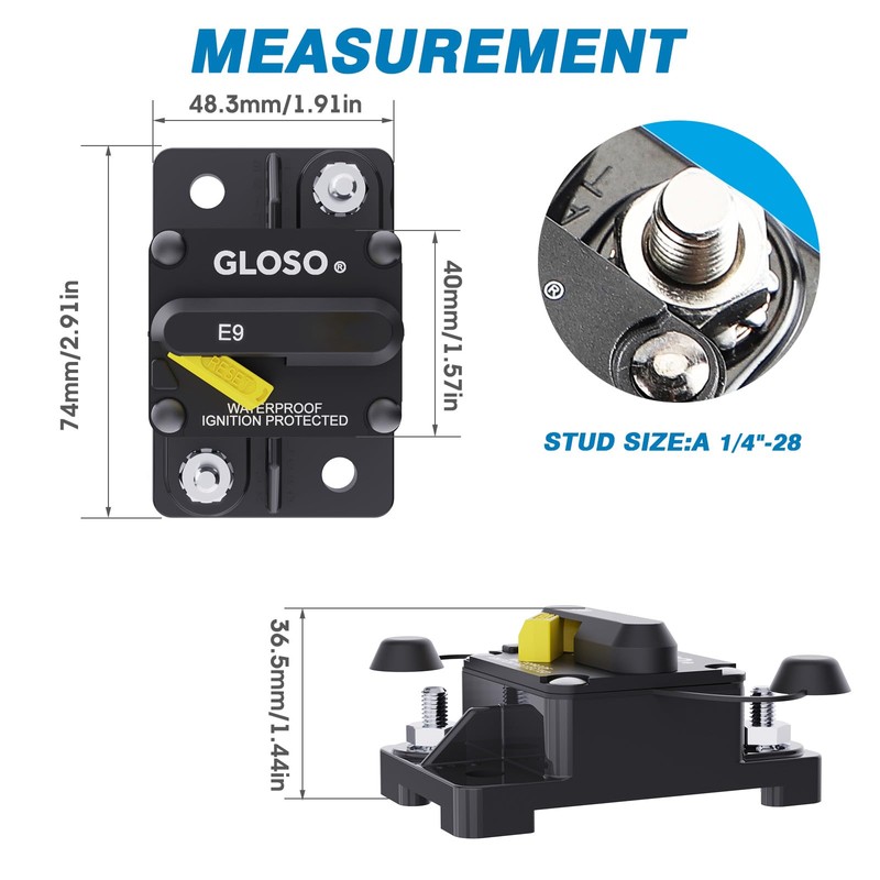 GLOSO Circuit Breaker E92 Manaul Reset, Waterproof IP67 Marine Auto