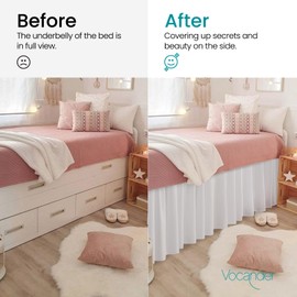 Vocander Dorm Bed Skirt Twin XL 50 Inch Drop Extra Long Bedskirt Easy to Put On Elastic Wrap Around Dust Ruffle Microfiber Fabric Machine Washable White Twin Size