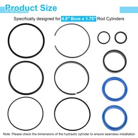 Hydraulic Log Splitter Cylinder Rebuild Seal Kit for 4.5" Bore x 1.75" Rod Cylinder, (Pack of 11) Huskee Log Splitter Parts Hydraulic Cylinder Rebuild Kit (4.5" Bore x 1.75" Rod Cylinder)