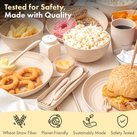 FOODLE Wheat Straw Dinnerware Set - Lightweight & Unbreakable - Microwave & Dishwasher Safe - Perfect for Picnic, Dorm, RV Dishes - Camping Plates Cups and Bowls Set - Great for Kids & Adults - For 6