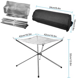 Abaigeal Portable Fire Pit for Camping, Outdoor Small Folding Fire Pit with Carrying Bags, 16.5in 304 Stainless Steel Foldable Stainless Steel Mesh Fire Pit Fireplace BBQ Fire Bowl for Outdoor Patio