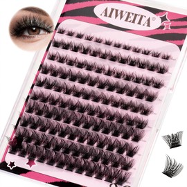 AIWEITA Individual Lashes 120PCS Cluster Lashes Fluffy Wispy False Eyelashes DIY Lash Extensions Eyelash Extensions At Home D Curl Cat Eye Eyelashes 8-16mm Fishtail shape