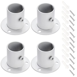 OwnMy Set of 4 Stainless Steel White Closet Rod Sockets Flange Rod Holders Fit 1 Inch Diameter, Wall Mount Pipe Pole Brackets Flange Sockets with Screws for Closet Shelf Wardrobe Shower Curtain Rod