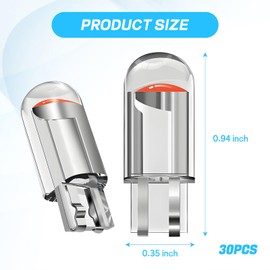 wuyaoyao 30PCS 194 Car LED Light Bulbs, 168 T10 2825 W5W Interior Lights Bulbs, 12V 6000K Replacement Lights for Car Trunk Interior Dome Map Door Dash Courtesy License Plate Lights (Red)