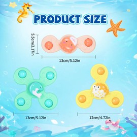 TranRantic Baby Spinner Toy 3PCS with Suction Cup, Spinning Sensory Toys for 6-12 Months Babies & Toddlers, Bathtub Plane Window High Chair Fidget Toy-Dolphin Octopus Pufferfish Gift Travel Essentials