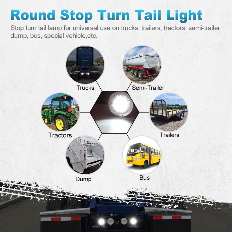 Partsam 2pcs 4" Round White 24 LED Truck Trailer Light