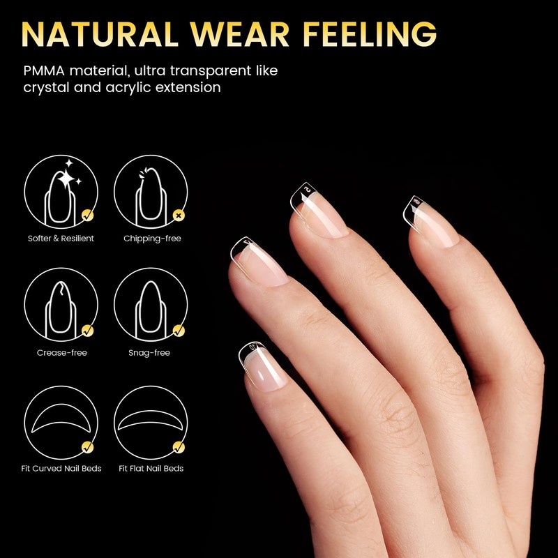 BORN PRETTY Nail Tips, 288 pcs, Ultra Thin, Clear, Sanding,
