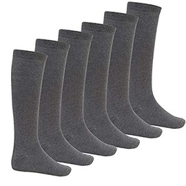Bay 6 Kids Plain Cotton Rich Knee High School Socks 6 Pack Grey 12.5-3.5