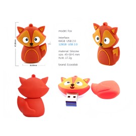 Ecoodisk 128GB USB 3.0 Flash Drive Novelty Cartoon Red Fox High Transfer Speed Pendrive Memory Stick