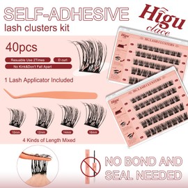 Higu clace Ciglia autoadesive, set di ciglia preincollate, mix 10-16 mm, tweezers per ciglia, senza colla e rimozione, per fai da te (natura 10 - 16 mm)