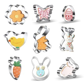9 Pieces Easter Cookie Cutters Set - Cute Easter Themed Cutter includes Bunny, Egg, Chick, Butterfly, Flower, and Carrot Cutters Molds for Easter Spring Decorations