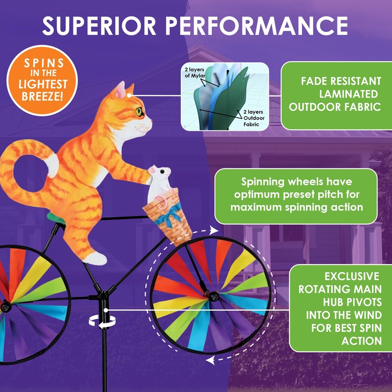 Bike Spinner Kitty 20" – Playful Feline Design, Weather-Resistant Outdoor
