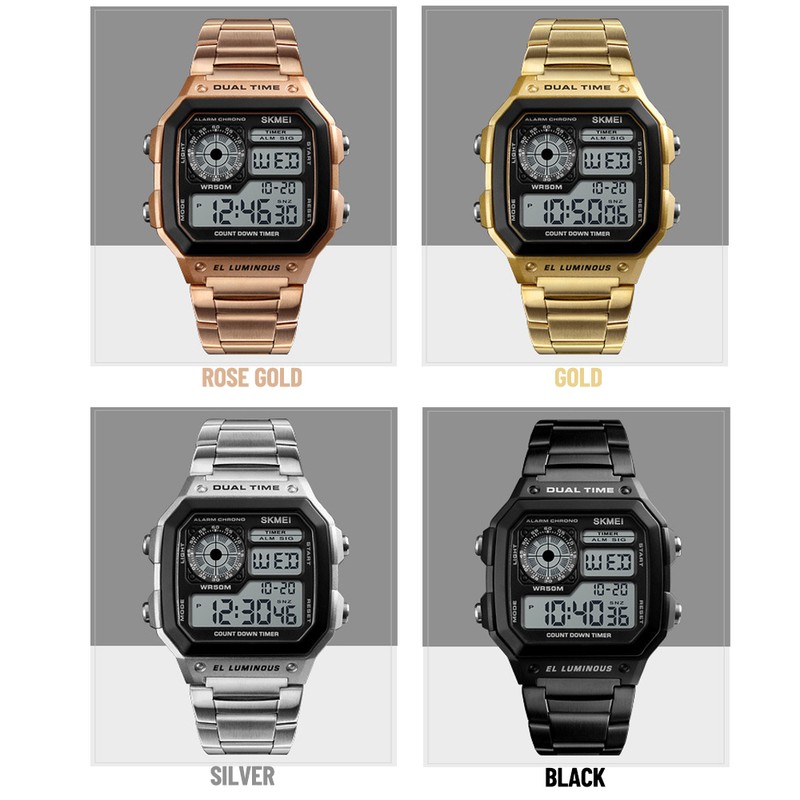 Men Digital Watch Stopwatch Countdown Alarm Luminous Watch