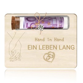 Wedding Gift for Bride and Groom Hand in Hand A Lifetime Wedding Gifts with Heart Pendant Money Gifts Packaging Test Tubes Wooden Gift Wedding Packaging Wooden Wedding