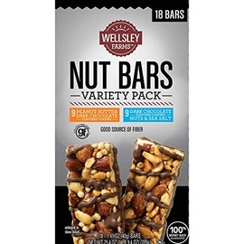 Wellsley Farms Nut Bars Dark ChocolateVariety Pack 9 Peanut Butter | 9 Nuts & Sea Salt , 18 ct.
