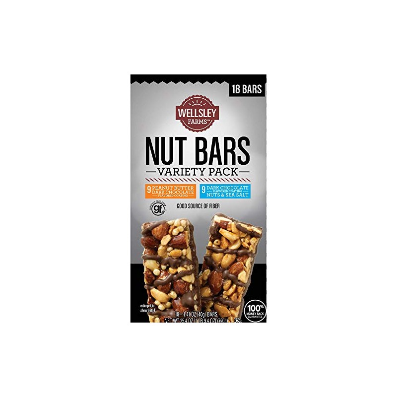 Wellsley Farms Nut Bars Dark ChocolateVariety Pack 9 Peanut Butter