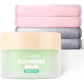 UCANBE- Bálsamo limpiador desmaquillante, bálsamo limpiador de 3,17 oz + 4 paños desmaquillantes de gran tamaño, maquillaje