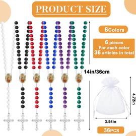 36 Pcs Wooden Bead Rosary Necklace with Crucifix and Our Lady of Guadalupe Scented First Communion Rosary with 36 Organza Bags Baptism Favors Catholic Gift for Men Women (Assorted Colors)