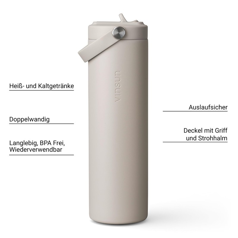 Vinsun Thermal Flask, Beige, 750 ml Straw, Leak-Proof, Double-Walled Insulated,