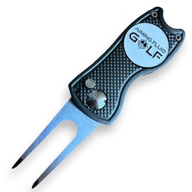Aiming Fluid Golf 5-in-1 Divot Repair Tool with Ball Marker, Groove Cleaner, Club Tee, Putting Alignment, Switchblade Design – Premium Golf Gift and Accessory (Gunmetal Grey Divot Tool)