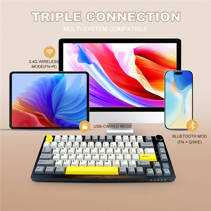 AJAZZ AK820 Pro 75% Gaming Keyboard, Triple Mode Connected RGB