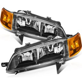 KILOAUTO Driver and Passenger Side Headlight Assembly fit for H-onda For Accord 1994-1997 Black Housing Amber Reflector Clear Lens Headlights Assembly Pair Replacement 33150-SV4-A02,33100SV4A02