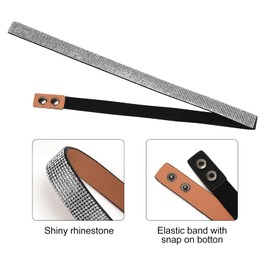 YooAi Silver Belts for Women Dress Rhinestone Skinny Elastic Waist Belt for Women Ladies Girls, Black (1 Pack)
