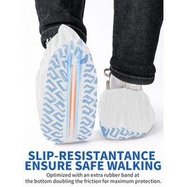 X-Large 100 Pack Shoe Covers Disposable Non-Slip, Black Non-Woven Fabric Boot Covers for Indoors Breathable Slip Resistant Durable Boot, Stretchable Fits Up to Size 13 US Men (White)