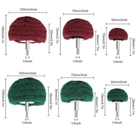 Grinding Head for Polishing Brush Shaped Scouring Pad, 6 Pieces Green and Red Fleece Grinding Drill Bit Set, with 1/4 Inch Handle for Manifold/Aluminium/Stainless Steel/Chrome etc