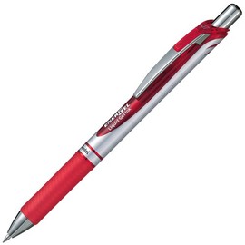 Pentel XBL77-B Retractable EnerGel Ink Ballpoint Pen, 0.03 inch (0.7 mm), Silver Barrel, Red