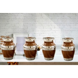 AWESOME MEMORIES Wood Finish Metal Keepsake Urns Set of 4, Mini Urns for Human Ashes | Decorative Urns, Funeral Urns,Hand Engraved Mini Memorial Urn for Women and Men(Design- 6)
