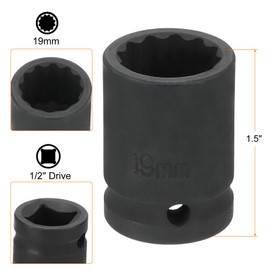 HARFINGTON 12-Point Impact Socket 1/2 Inch Drive 19mm Metric Cr-V Shallow Impact Socket Nut Driver Wrench for Auto Repair