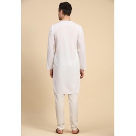 SKAVIJ Men's Pure Cotton Solid Kurta Pajama Set Round Neck Daily Wear Casual Yoga Dress (KP096white_White_S)
