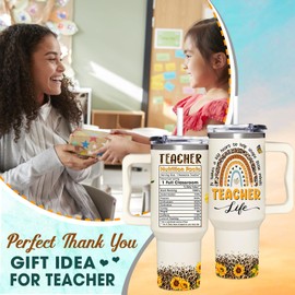AT2Z GLOBAL Teacher Appreciation Gifts - Teacher Gifts - Christmas Teacher Gifts For Women, Thank You Gifts From Students, Teacher Graduation Gifts - Sunflower Tumbler 40Oz With Handle