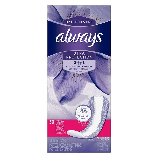 Always discreet Liners for Bladder Leaks Extra Protection 30 ea (Pack of 4)
