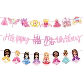 Princess Birthday Party Decorations Banner - 3 Pcs Pink Glitter Happy Birthday Banner Funny Sweet Garland For Girls Princess Theme Party Decor Supplies