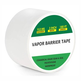CRMCC Vapor Barrier Tape 3" x 180', 9Mil White Polyethylene Tape for Crawl Spaces & Moisture Barriers, Waterproof & Seam Tape for Underlayment, Insulation, and Plastic Liners