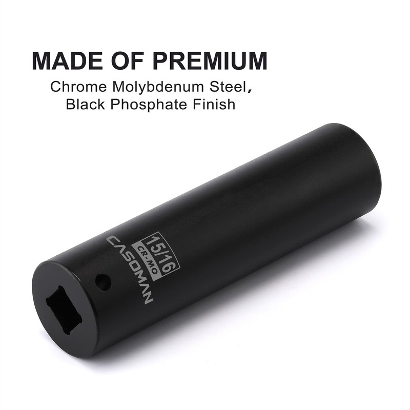 CASOMAN 1/2-Inch Drive Extra Deep Socket (15/16"), CR-MO, SAE, 6-Point,
