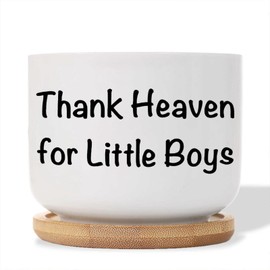 DecStic Thank Heaven for Little Boys Ceramic Planter Bible Verse Planters for Indoor Plants with Drainage Holes and Saucers Pot for Home Desktop Office Windowsill