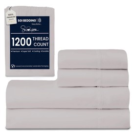 SGI 1200 Thread Count Supima Cotton Full Sheet Set – Ultra Soft, Cooling & Deep Pocket 18” Fitted, Breathable & Durable 4-Piece Bedding Set for Luxury Hotel Quality Comfort -Light Gray