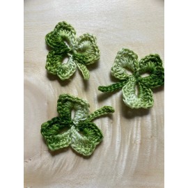 CROCHET SHAMROCKS LUCKY CLOVER APPLIQUES EMBELLISHMENTS SUPPLIES ,set of 3